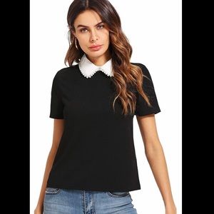 ROMWE Pearl Collar T-shirt